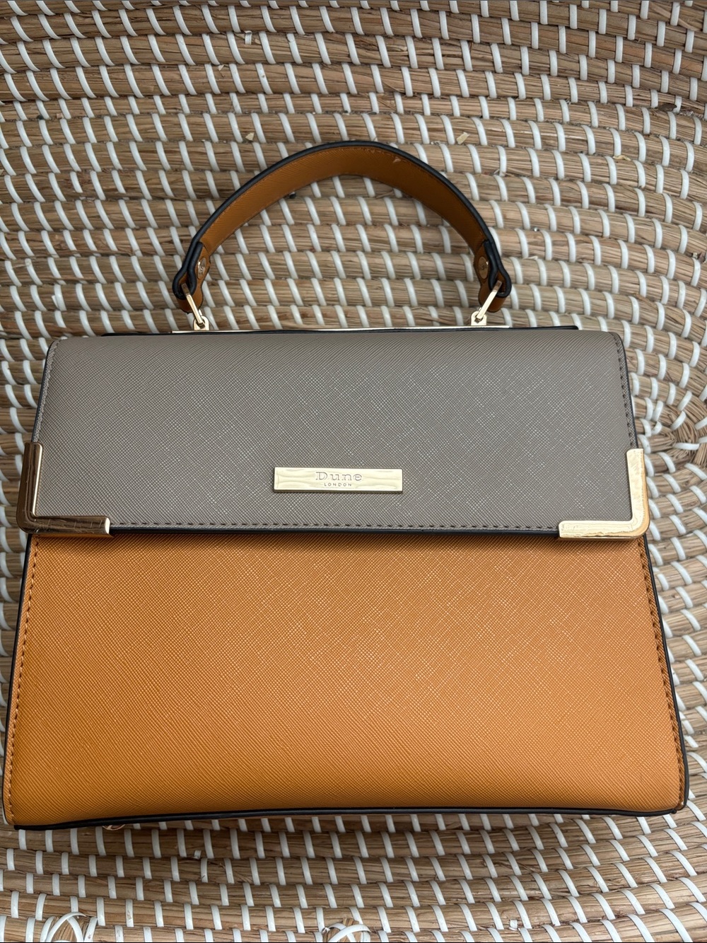 Dune London Two-Tone Taupe and Tan Top-Handle Satchel